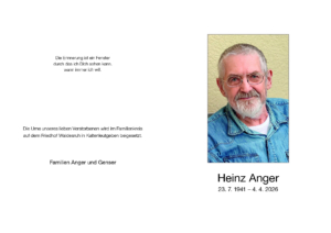 Traueranzeige von Heinz Anger