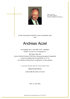 Traueranzeige von Andreas Aczel
