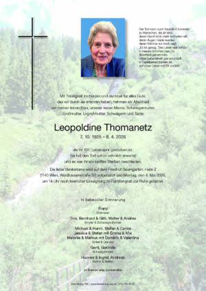 Traueranzeige von Leopoldine Thomanetz