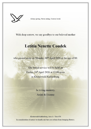 Traueranzeige von Letitia Nenette Coudek