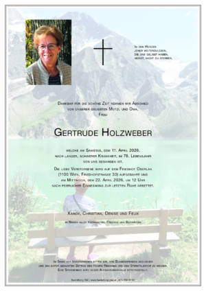 Traueranzeige von Gertrude Holzweber