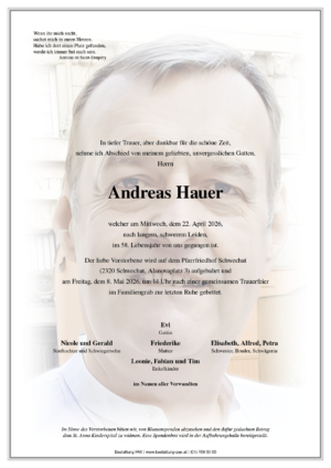 Traueranzeige von Andreas Hauer