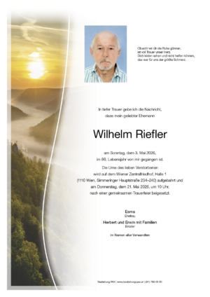 Traueranzeige von Wilhelm Riefler