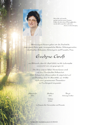 Traueranzeige von Evelyne Groß