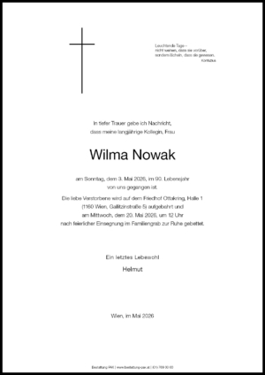 Traueranzeige von Wilma Nowak