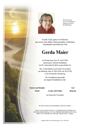 Traueranzeige von Gerda Maier
