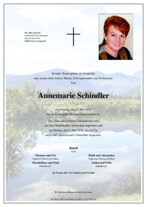 Traueranzeige von Annemarie Schindler