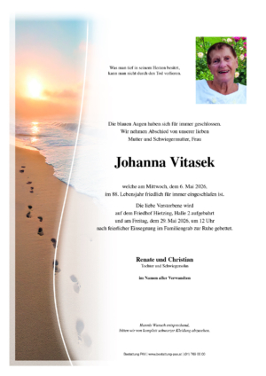 Traueranzeige von Johanna Vitasek