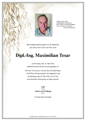 Traueranzeige von Maximilian Tesar