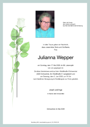 Traueranzeige von Julianna Wepper