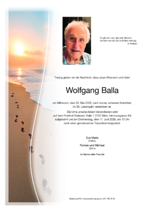 Traueranzeige von Wolfgang Balla