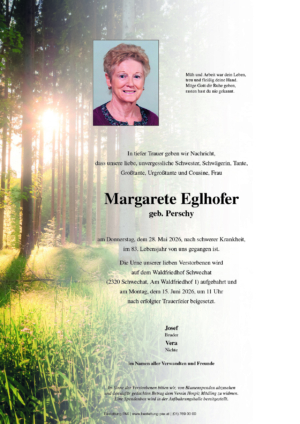 Traueranzeige von Margarete Eglhofer
