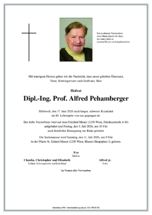 Traueranzeige von Dipl.-Ing. Prof. Alfred Pehamberger