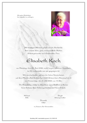 Traueranzeige von Elisabeth Koch