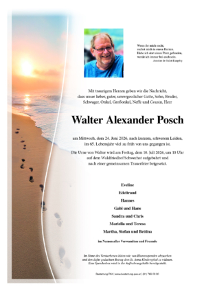 Traueranzeige von Walter Alexander Posch
