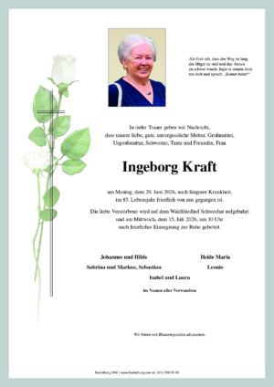 Traueranzeige von Ingeborg Kraft