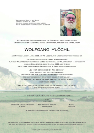 Traueranzeige von Wolfgang Plöchl
