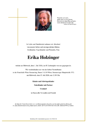 Traueranzeige von Erika Holzinger