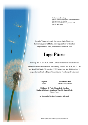 Traueranzeige von Inge Pürer
