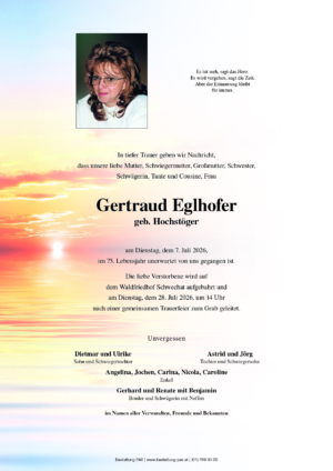 Traueranzeige von Gertraud Eglhofer