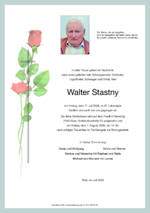 Traueranzeige von Walter Stastny
