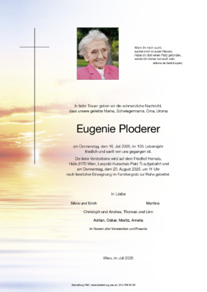 Traueranzeige von Eugenie Ploderer