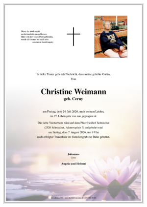 Traueranzeige von Christine Weimann