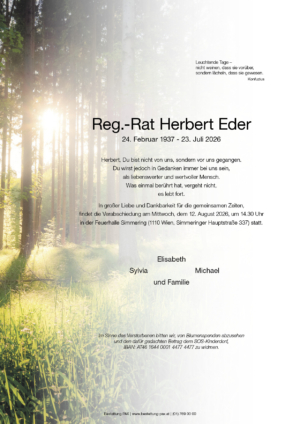 Traueranzeige von Reg.-Rat Herbert Eder
