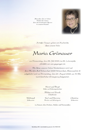 Traueranzeige von Maria Grünauer