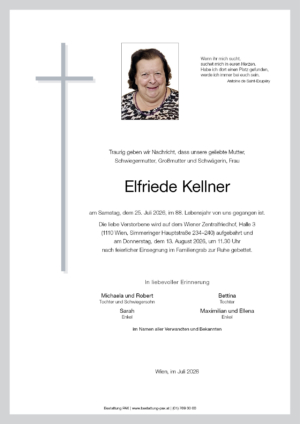 Traueranzeige von Elfriede Kellner
