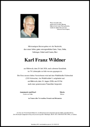 Traueranzeige von Karl Franz Wildner