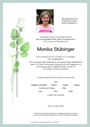 Traueranzeige von Monika Stübinger