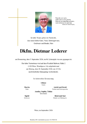 Traueranzeige von Dietmar Lederer