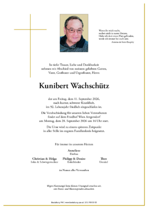 Traueranzeige von Kunibert Wachschütz