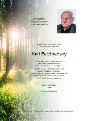 Traueranzeige von Karl Belohradsky
