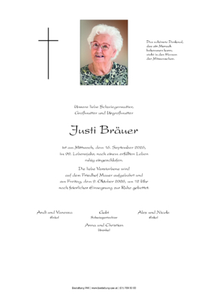 Traueranzeige von Justi Bräuer