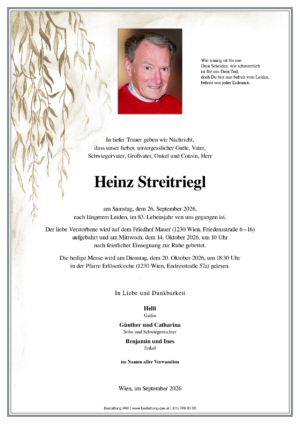 Traueranzeige von Heinz Streitriegl