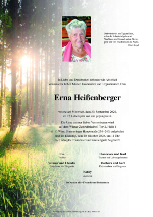Traueranzeige von Erna Heißenberger